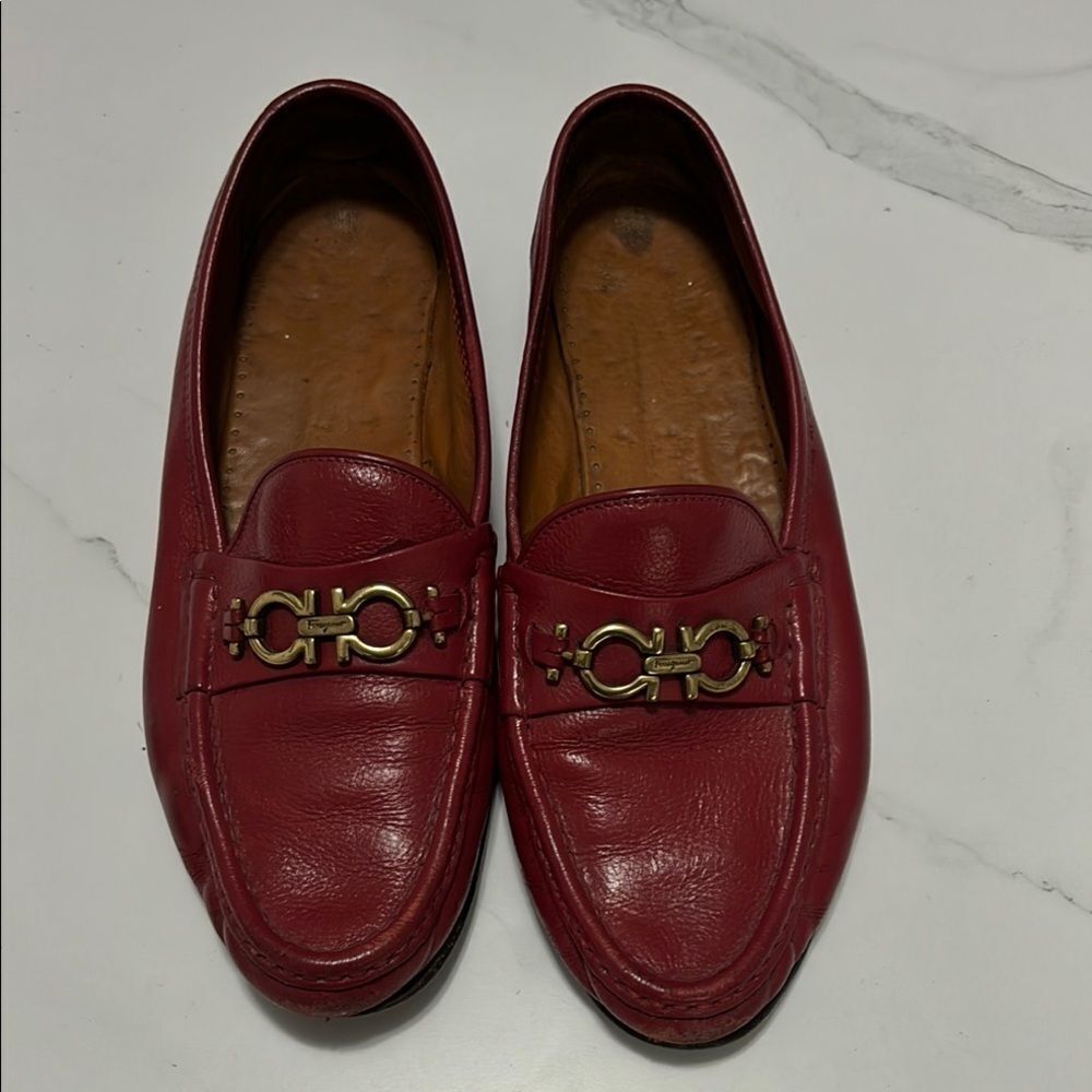 Salvatore Ferragamo Red Leather Loafers
